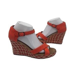 TOMS Sierra Orange Platform Wedge Espadrille Sandals Size 9 Women's